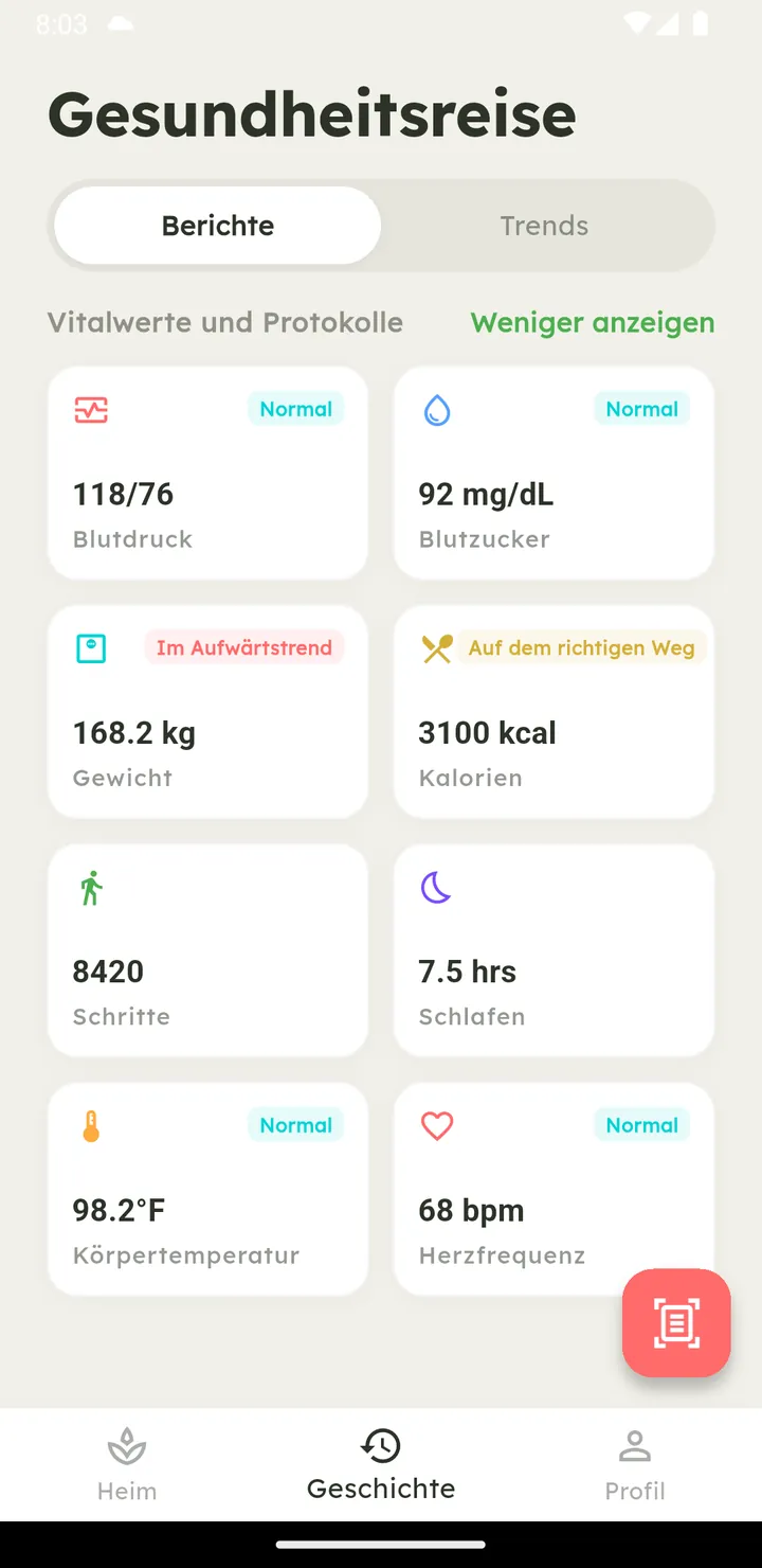 Vytal-Gesundheitsreise mit Überblick über Vitalwerte und Protokolle