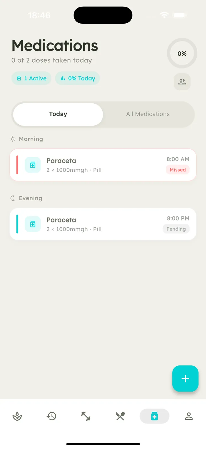 Vytal medication screen with scheduled doses and reminders