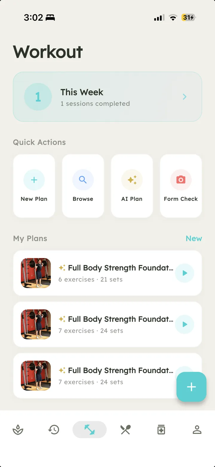 Vytal workout screen with AI training plans