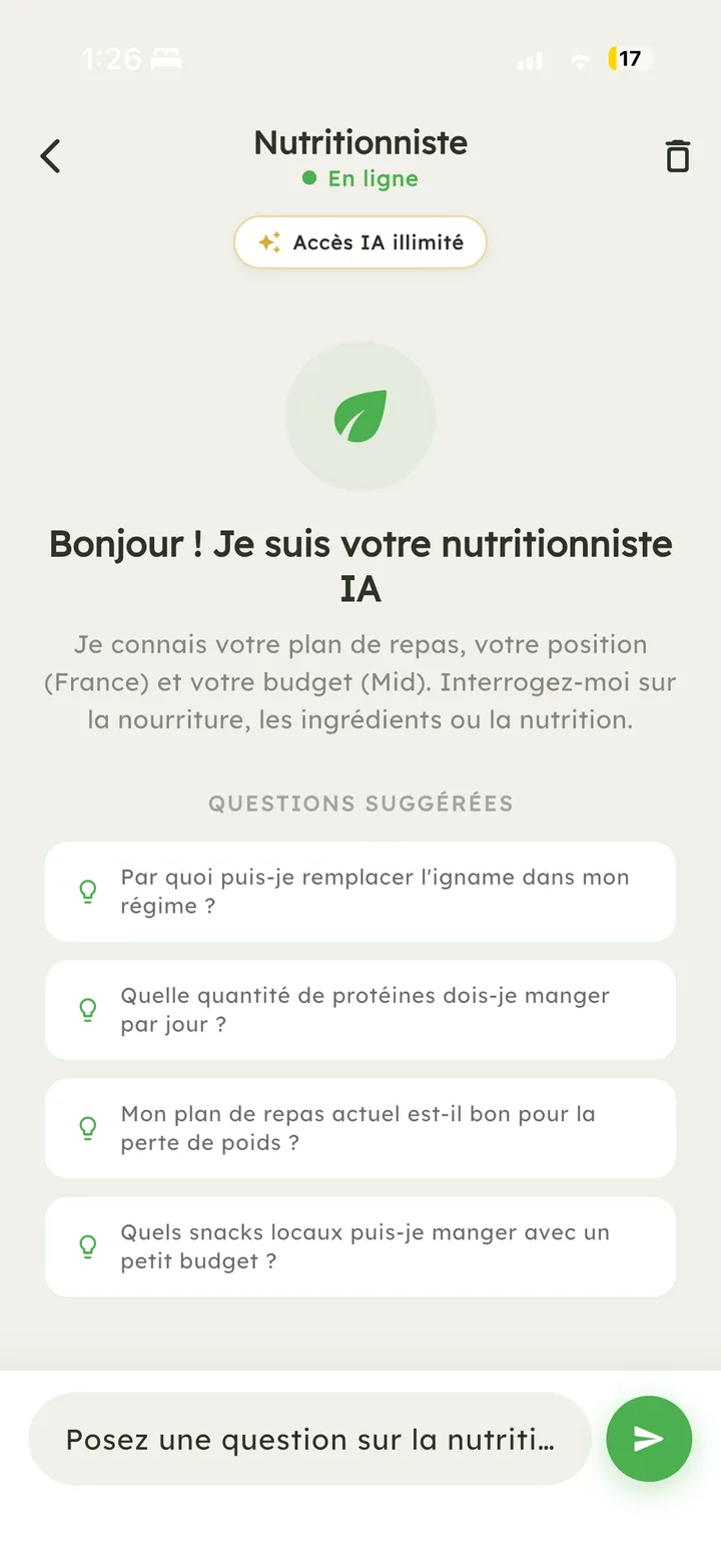 Discussion avec le nutritionniste IA de Vytal
