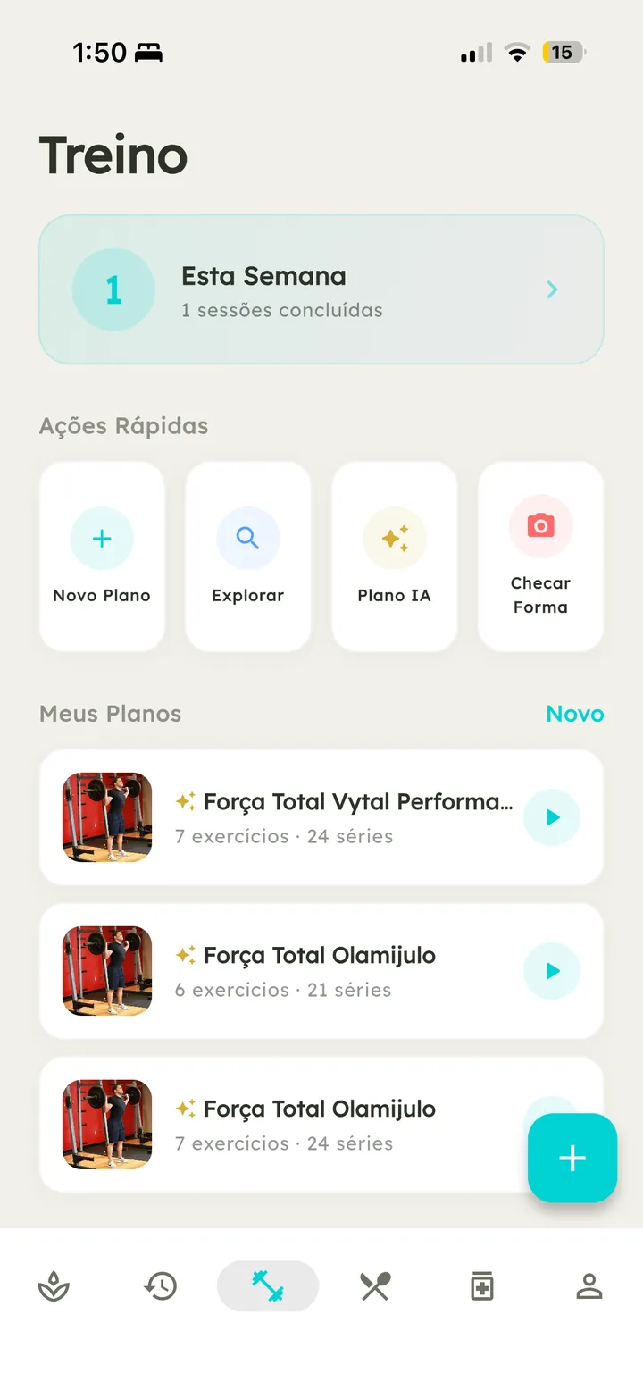 Tela de treino do Vytal com planos de IA